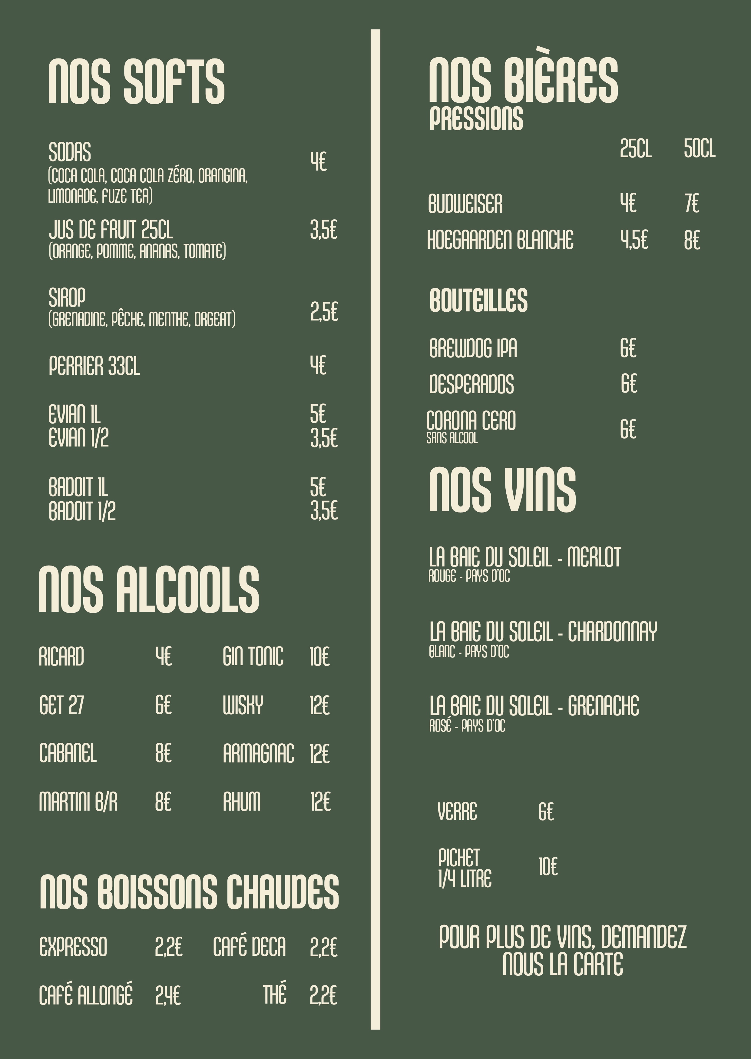 Carte du restaurant - Menu 2